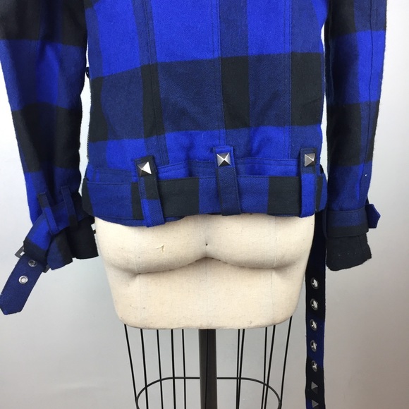 BB Dakota Plaid Black Blue Belt Jacket XS - Picture 6 of 8